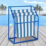 Pool Towel Rack Outdoor - 5 Bar Free Standing Poolside Towel Holder for Swimming Pool, Lake, Spa, Beach, Heavy Duty PVC Shelf Storage Organizer for Floats, Paddles, Pool Noodles - Blue