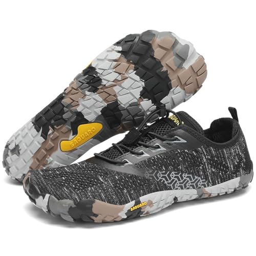 SAGUARO Zapatillas Barefoot Hombre Mujer Zapatillas Minimalistas para Deportes Acuaticos - Ligeras Antideslizante Respirable con Caja Suela Zero Drop, Tinta Negro, 44 EU