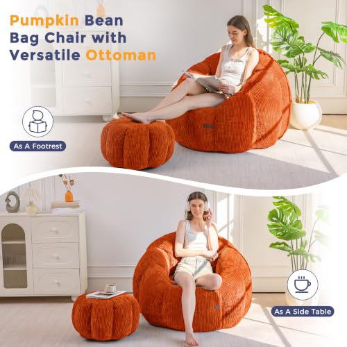 Image of MAXYOYO Bean Bag Chair with Ottoman, Giant Pumpkin Lounge Chair for Adults