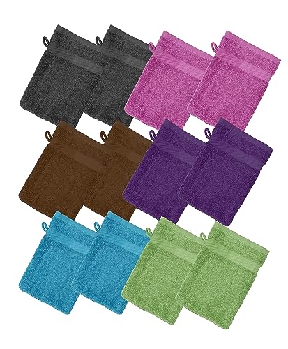 Zuperia Premium Bath Mitts - 100% Cotton (6X9 Inches, 12 Pack, Multicolor) European Style Washcloths With Loop cover
