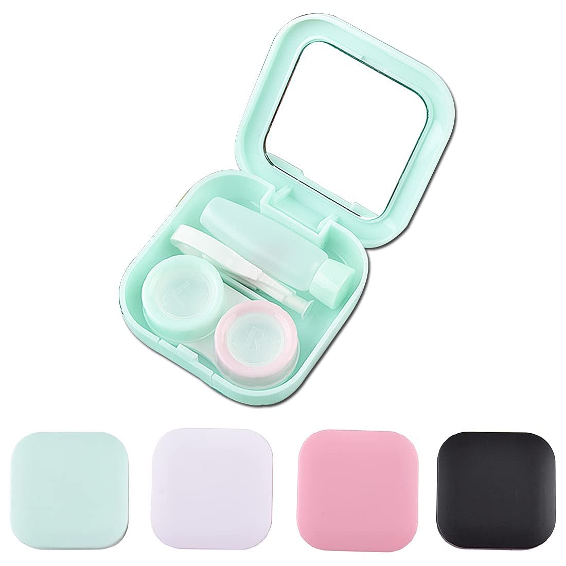 Contact Lens Holder Travel Kit Case Box Container Holder with Mirror Tweezers (Random Color)(Black, Pink, White, Light Green)