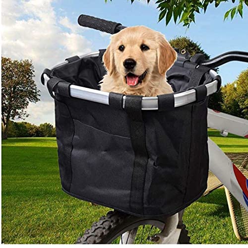 Cesta de bicicleta removível para transporte de animais de estimação, bolsa frontal de lona, cesta d