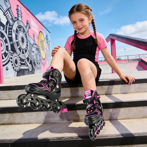 Image of 2PM SPORTS Inline Skates for Kids Girls Boys Ages 5-8 8-12 4-6 6-12 with Light Up Wheels, Adjustable Kids Roller Skates Blades for Adults Men Women Beginners Youths