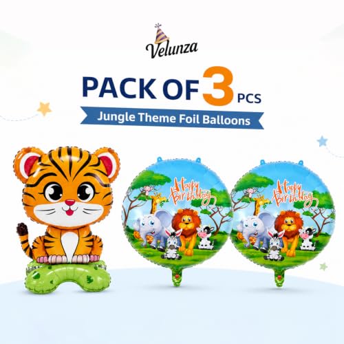 Image of Jungle Theme Foil Balloons Birthday Decoration for Kids, Set of 3