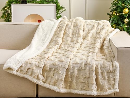 Remagr Christmas Sherpa Throw Blanket 3D Christmas Tree Snowflake Reindeer