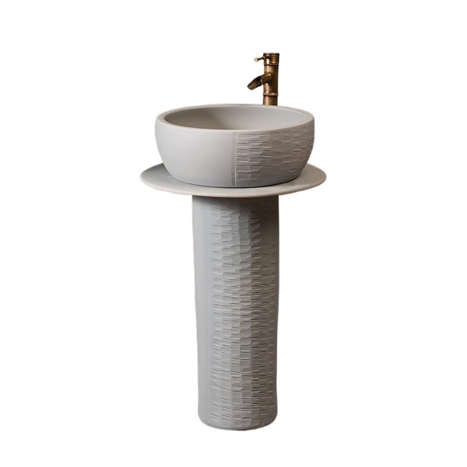 Freestanding Bathroom Sink Home Bathroom Pedestal Sink Floor-Standing Ceramic Basin with Faucet and Drain Kit Pedestal Sink