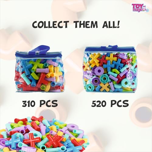 Image of ToyMagic Pipe Building Blocks - 520 Pcs, Large STEM Educational Building Set for Kids, Multicolor Interlocking Tubes, Creative Construction Puzzle, Boosts Problem-Solving Skills, for 3+