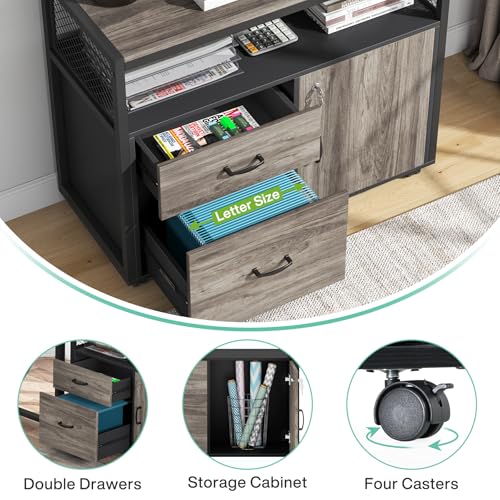 Image of Tribesigns L Shaped Desk with Drawer Cabinet, 63 inch Executive Computer Desk and lateral File Cabinet, 2 Piece Home Office Furniture with Drawers for Hanging File, Doors with Locks (Gray, 63 inches)