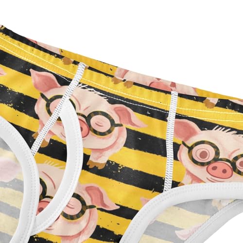 Wusikd Pink Piglets Glasses Boys' Underwear Cotton Yellow Stripes Boys Briefs Soft Toddler Underwear 2T4