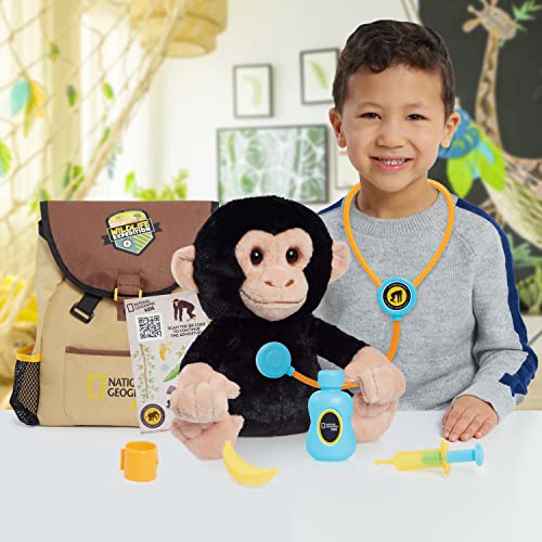 National Geographic Kids Chimpanzee Care And Nurture Vet Set, Interactive Stuffed Animal With Sounds And Backpack, Recycled Packaging, Kids Toys For Ages 3 Up, Gifts And Presents, Amazon Exclusive #TOP1