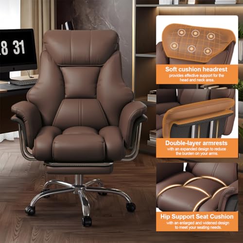 Image of Big and Tall Office Chair Wide Seat Ergonomic Leather Executive Desk Chair with Leg Rest, Heavy-Duty 550 lbs Adjustable Height Computer Gaming Chairs