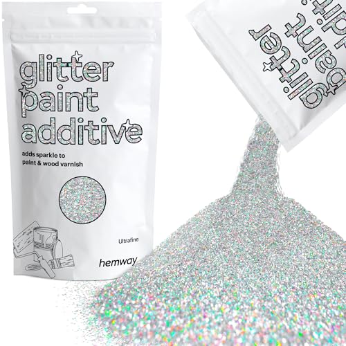 Hemway Glitter Paint Additive - Silver Holographic | 100g Metallic Flakes for Adding Sparkle to Paints & Wood Varnish | Add to Emulsion, Acrylic & Latex for Indoor Sparkly Walls