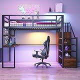 lit mezzanine 140x200 【Support de Bureau Intégré】 – Ce lit en métal est doté d'un bureau et d'une étagère sous le lit, offrant un espace supplémentaire pour la décoration intérieure et le bureau à domicile. L'espace ouvert supplémentaire sous le lit peut être utilisé comme coin salon ou espace détente.