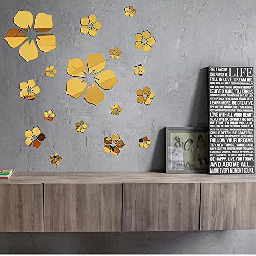 Philbinden Acrylic Mirror Floral Wall Stickers Self Adhesive Mirror Wall Decor Removable Mirror Decor 3D Flower Diy Wall Sticker For Living Room Bedroom Bathroom (Gold) #TOP4