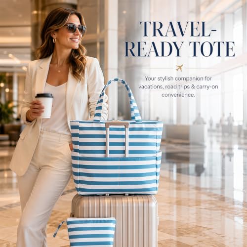 Image of LEDAOU Large Beach Bag Women Waterproof Sandproof Zipper Beach Tote Pool Bag for Swim Gym Grocery Travel with Wet Pocket