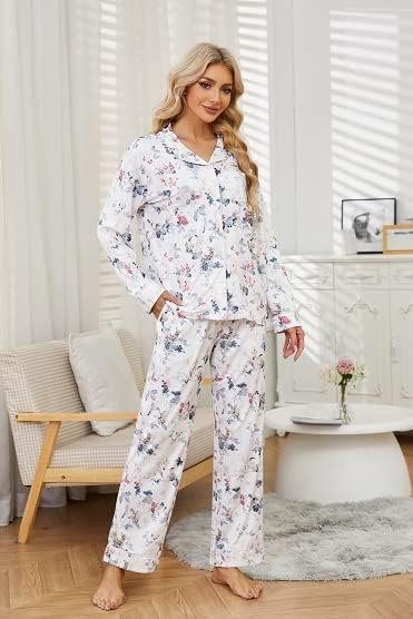 LYCY Womens Pajama Sets Floral Print, Long Sleeve Button Down Pajamas Set for Women Soft Sleepwear Pjs 2 piece Loungewear - Image 2