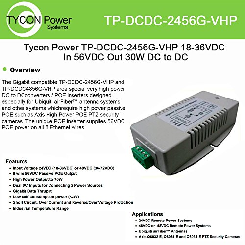 Convertidor DC-DC Tycon Systems Inc TP-DCDC-2456G-VHP, entrada 18-36 VDC, salida 56 VDC, 70 W, compatible con PoE++ (IEEE 802.3bt) miniatura 2