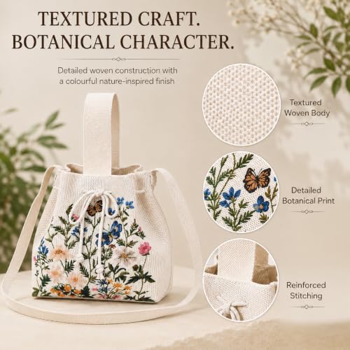 Image of Kawn Women's Crochet Drawstring Bucket Bag, Stylish Tote Purse, Crossbody Shoulder Bag, Boho Chic Handbag for Beaches, Party and Everyday Use.