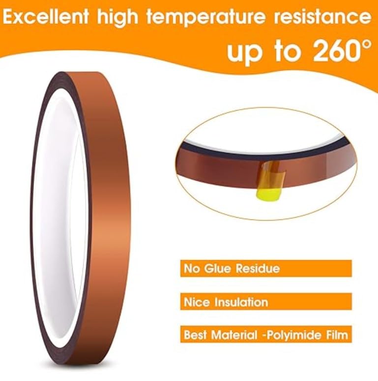 Image of Robocraze Kapton Polyimide Tape 10mm x 33m | Heat Resistant Adhesive Insulation Tape for Electronics, PCB Protection & 3D Printing Applications | High Thermal Resistance (Pack of 2)