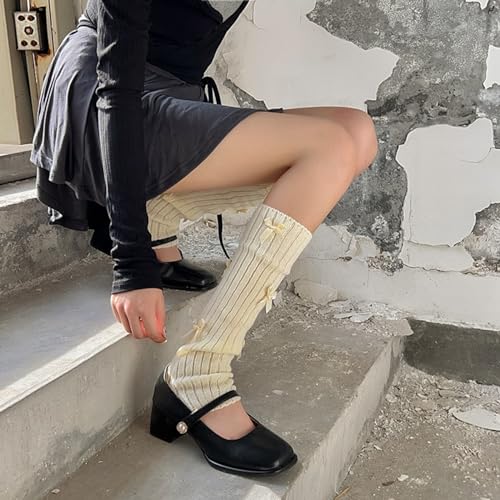 Image of Fashion Girl Knit Leg Warmers Harajuku Bow Decor Loose Socks Vintage Kawaii Leg Sleeves Lolita Socks