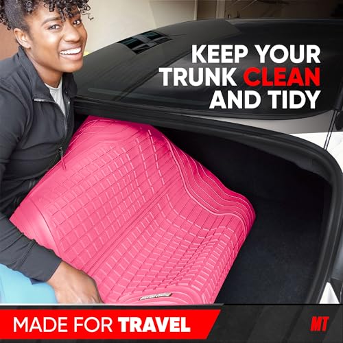 Image of MotorTrend FlexTough Rear Cargo Mat - Heavy-Duty Trimmable Rubber Trunk Mat, Universal All-Weather Cargo Liner for Cars, SUVs & Trucks, Flexible Non-Slip Automotive Floor (Pink)