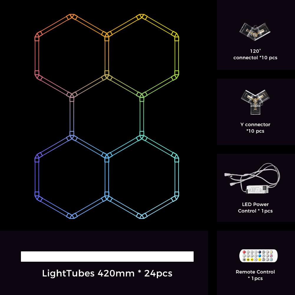 LED Éclairage Hexagonal 216W Smart Music Sync Deco RGB Lights App&Télécommande Contrôle Hexagon Garage Lumière pour Garage, Atelier, Entrepôt, Sous-Sol, Salle de Sport