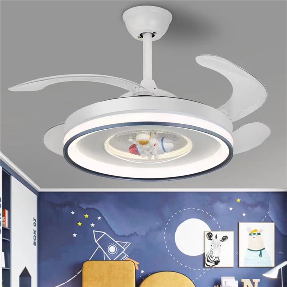 Ventilador de techo con luz LED invisible moderna y control remoto para el dormitorio