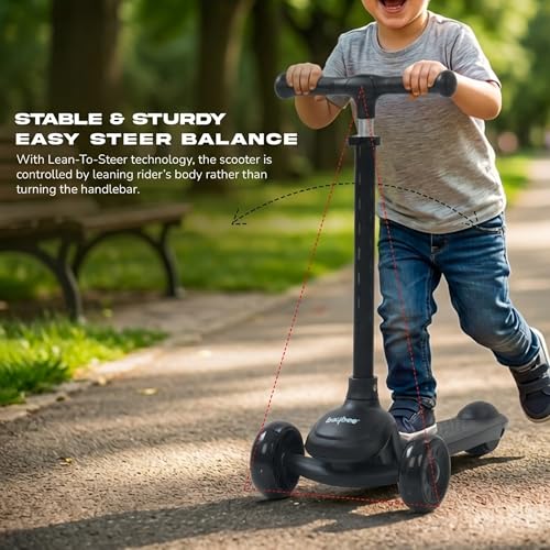 Image of Baybee Zyro Kick Scooter for Kids | 3 Wheel Kids Scooter with 3 Height Adjustable & LED Lights | Skate Scooters with Music & Foot Brake | Indoor Outdoor Toddler Scooters for 2 to 10 Years (Black)