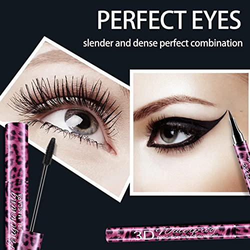 Mascara Black Liquid Eyeliner Set,2Pcs Silk Fiber Mascara Black Volume and Length Waterproof Eyeliner,Long Lasting Eye Liner & Mascara for Eye Make-Up Sweatproof & Smudgeproof (Leopard Print) - Image 3