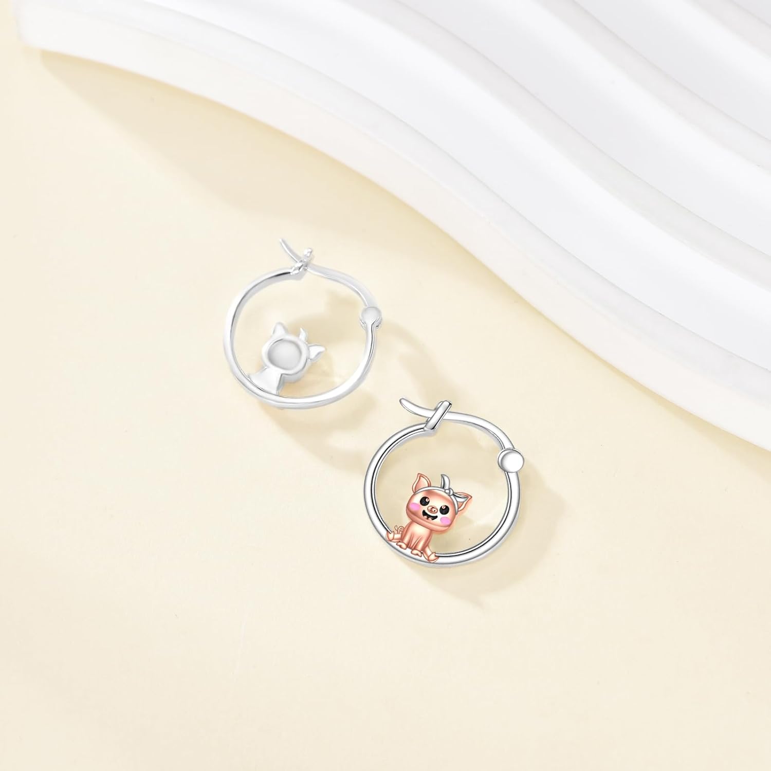 Cat/Frog/Pig Hoop Earrings 925 Sterling Silver Cute Animal Hypoallergenic Hoop Earrings Valentine's Day Jewelry for Women - Image 4