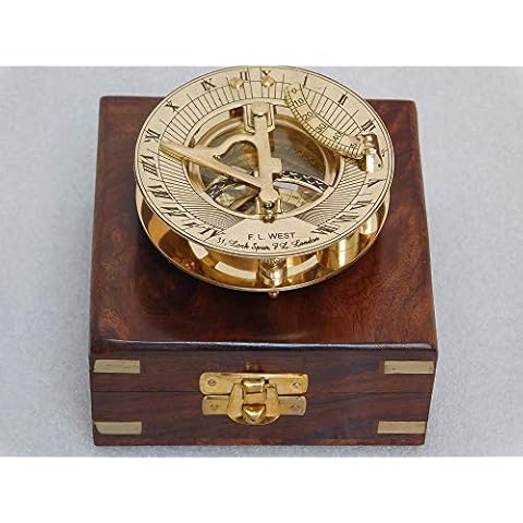 RHTAJUS Brújula de latón y reloj de sol hecho a mano Cover