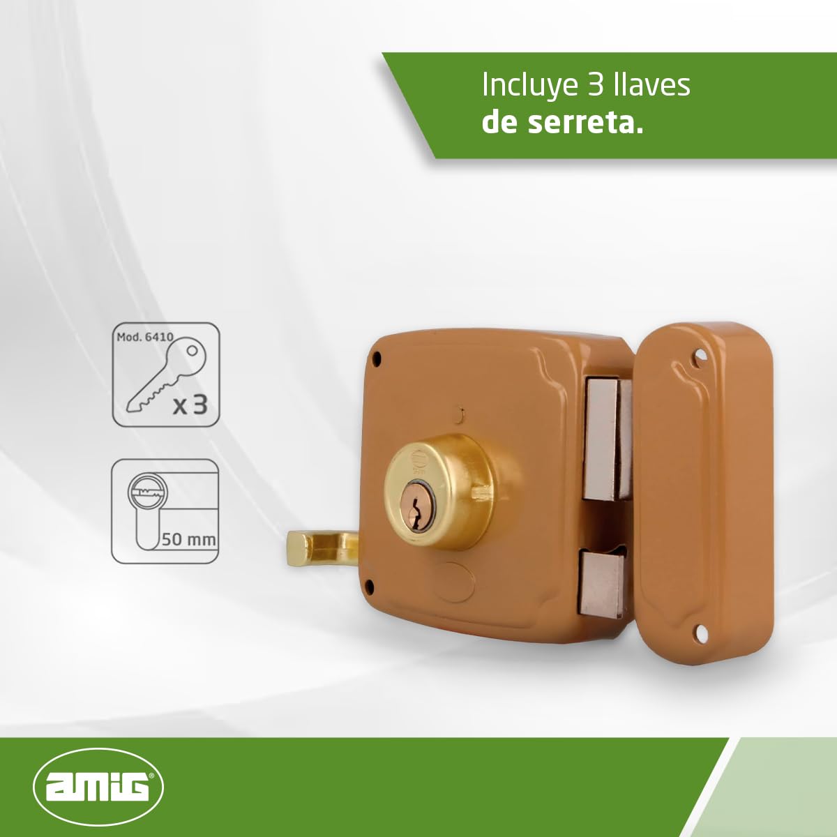Amig - Cerradura de Sobreponer de Derecha con Palanca de Cierre, Lengüeta y Tirador - Acero Dorado - Medida: 100 x 95 mm - Ideal para Puertas de Madera de Entrada o de Paso