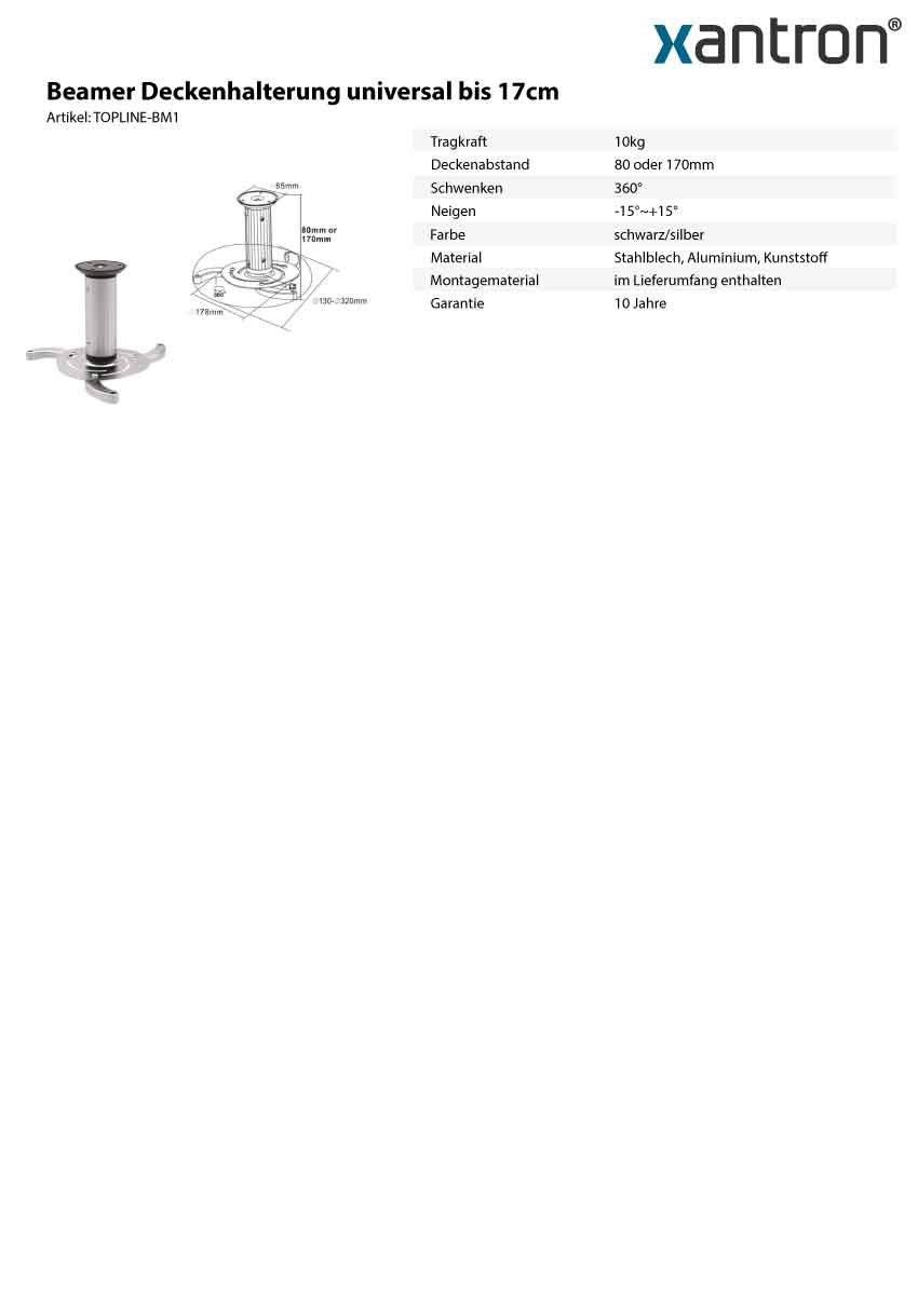 Xantron Support Plafond Vidéoprojecteur Universel, Topline-BM1