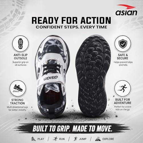 Image of ASIAN Boomer-05 Kids Sports Shoes with Velcro Strap | Lightweight Comfortable Stylish Shoes for Boys & Girls | Durable Grip Sole Casual Running Shoes
