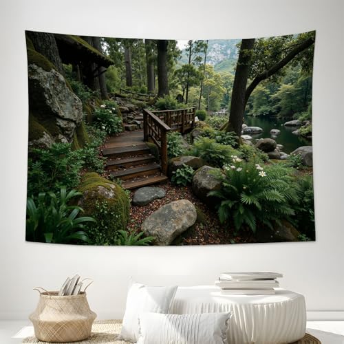 Tapisseries forêt tropicale DACRWEKZ motif illustrations botaniques tissu vert 180x230cm