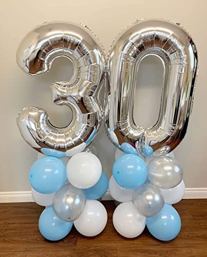 Image of 40 Inch Silver 30 Number Balloons Giant Jumbo Huge 30 Foil Mylar Helium Number Digital Balloons Silver Birthday Mylar Digital Balloons Dirty 30th Birthday Party 30th Anniversary Events Party