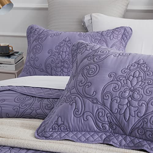 Chixin Oversized Bedspread Coverlet Set King Size - Lightweight Bedding Cover - Beautiful Stitching - 4 Piece Reversible Bedspread - Luxury Damask Paisley Pattern (King, Lavender) #TOP3