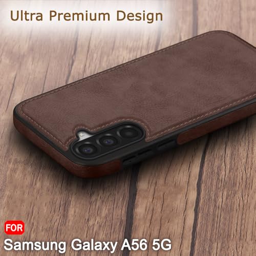 Image of TheGiftKart Genuine Leather Finish Back Cover Case for Samsung Galaxy A56 5G | Shockproof Design | Raised Edges for Camera & Screen Protection | Stunning Minimalist Case Cover for Samsung A56 (Brown)