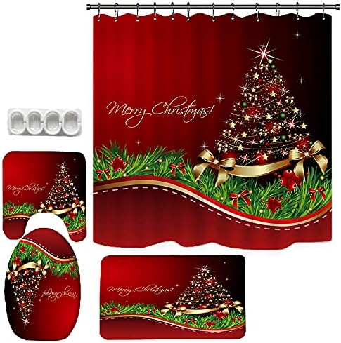 Miniatura 2 de Juego de cortinas de ducha navideñas con alfombrilla de baño (árbol de Navidad)