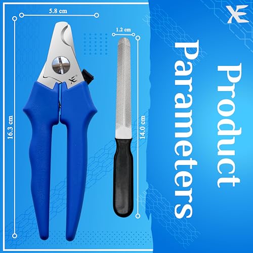 Image of XE Stainless Steel Pet Nail Clipper - Non-Slip Handle Nail Cutter for Pets with Protection Guard, Cat and Dog Claw Trimmer with Nail File, Professional Grooming Tool for Dogs, Cats & Other Pets