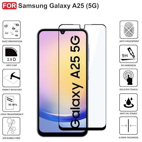 Image of CEDO Tempered Glass for Samsung Galaxy A25 (5G) | Screen Protector Full HD Quality Tempered Glass Anti-Scratch Edge to Edge Coverage with Easy Installation Kit (Black)