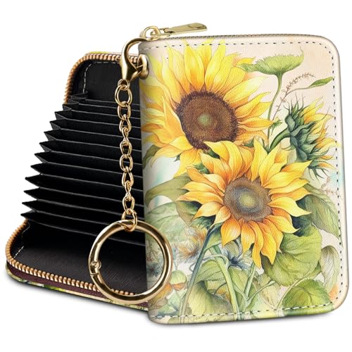 Image of Yonlevres Sunflower Credit Card Holder Small Wallets Woman, RFID Wallet Women Card Holder Travel, Cute Funny Card Case PU Leather RFID Blocking Card Organizer Gifts Girls