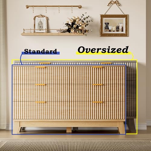 Image of BORNOON Fluted 6 Drawer Dresser, 47.2 inch Wide Modern Boho Chest of Drawers, Wooden Storage Dresser TV Stand for Bedroom, Living Room, Closet, Hallway, Curved Profile Design
