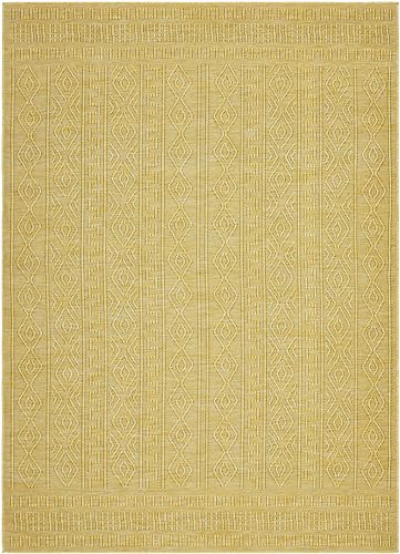 BoutiqueRugs Indoor/Outdoor Beige 9x12 Large Area Rug Transitional Mustard Yellow
