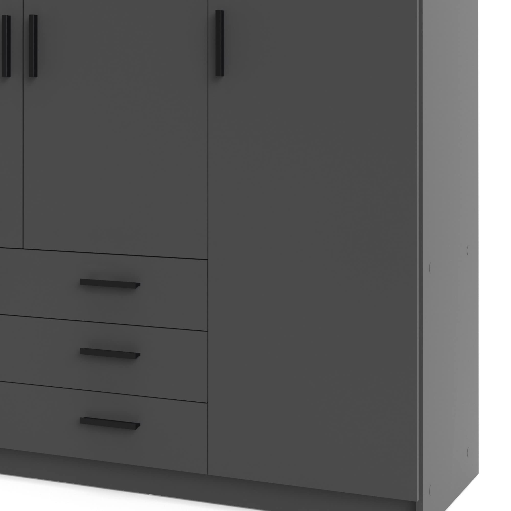 Armoire VEGA - D�cor Gris anthracite - 4 portes + 3 tiroirs - L 195,5 x P 49,6 x H 200,4 cm