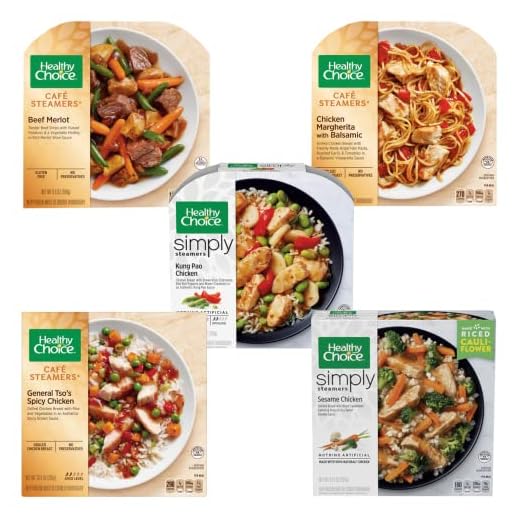 Healthy Choice Frozen Meals Variety Pack - Healthy Choice Sesame Chicken - Spicy Chicken General Tso's - Chicken Margherita with Balsamic - Kung Pao Chicken - Beef Merlot - 1 Box of Each, 5 Total