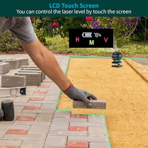 Image of KEZERS Laser Level Set with Receiver,4 x360 Self Leveling Laser Level with Tripod and Grade Rod for Construction,Home Renovation,Hanging Pictures,2 Batteries,Remote Control,Touch Screen