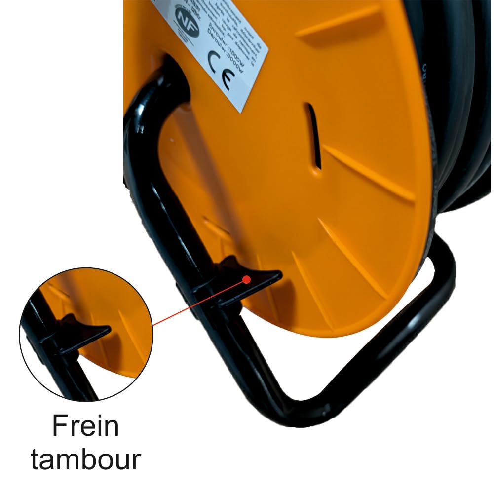 Enrouleur PRO de Chantier 3G1.5 25m IP44 Platine Fixe (Anti Twist) - Câble H07RN-F - 4 Prises 16A - Garantie 2 Ans