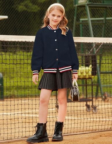GRACE KARIN Girls Fleece Jacket Button Down Varsity Coat Fall Winter Baseball Outwear Clothes with Pocket for 7-14Y4