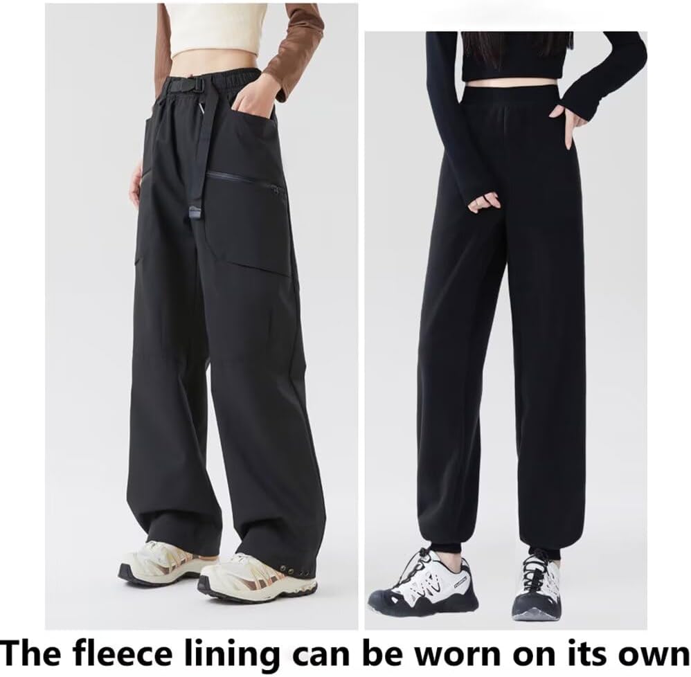 Women's Fleece Lined Cargo Joggers Water Resistant Winter Women Hiking Pants Sweatpants Snow Running - Image 4